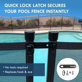 ALLSAFE Pool Fence - Quick Lock Latch - Replaces Outdated Hook & Eye Style Latches – Durable Aluminum Pool Fence Lock Connector | DIY Pool Fence Easy Installation & Fits Most Mesh Safety Fences