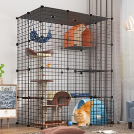 Oneluck 4-Tier 55 Inch Large Cat Cages DIY Cat Playpen Detachable Metal Wire Kennels Cat Crate Exercise Extra Place Ideal for 1-2 Cat