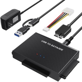 ULXUUUN Hard Drive Reader USB 3.0 to SATA IDE Adapter，IDE SATA to USB + Type C External Data Recovery Converter Kit for Universal 2.5 3.5 HDD SSD Hard Drive Disk, with 12V/2A Power Adapter