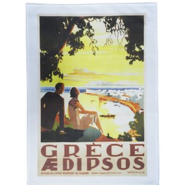 Half a Donkey Edipsos, Greece – Retro Style Travel Poster Large Cotton Tea Towel
