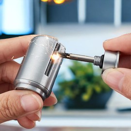 Match Keychain Lighter, Kerosene Refillable, Waterproof Flint Igniter, Permanent Metal Flint Lighter for Outdoor Camping Survival Equipment (Without Kerosene) - Silver