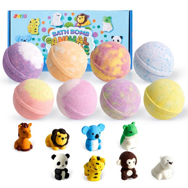 JOYIN Bath Bombs for Kids with Animal Figures, 16 Pack Bubble Bath Bombs with Surprise Toy Inside, Natural Essential Oil SPA Bath Fizzies Set, Kids Safe Birthday Gift Set Easter Gifts for Boys Girls