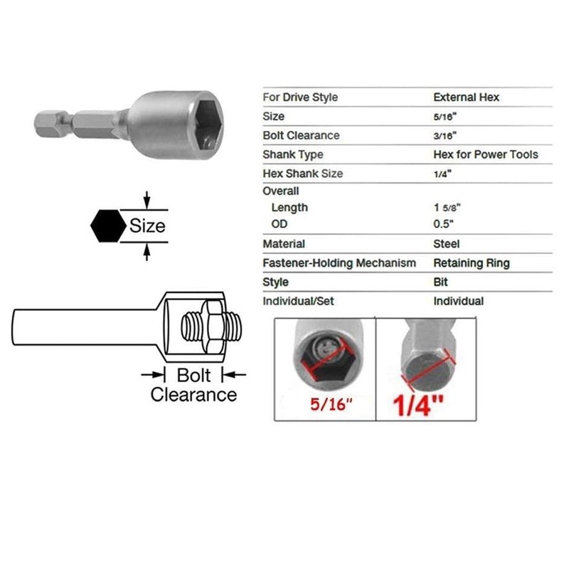 Power Nuts Driver Drill Bit, 5/16'' Nut Driver Bit Sets,