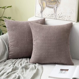 MIULEE Set of 2 Decorative Corduroy Cushion Covers 18x18 Inches, 45cm x 45cm Striped Solid Square Throw Pillow Cases for Sofa Couch Home Bedroom Ash