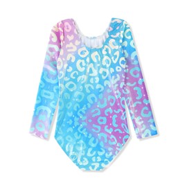 HOZIY Toddler Gymnastics Leotard Long Sleeve Fancy Rainbow Leopard Colorful Multicolored Print Pattern 3t 4t Tumbling Outifts Kids Leo Tumbling Outfits Sparkly
