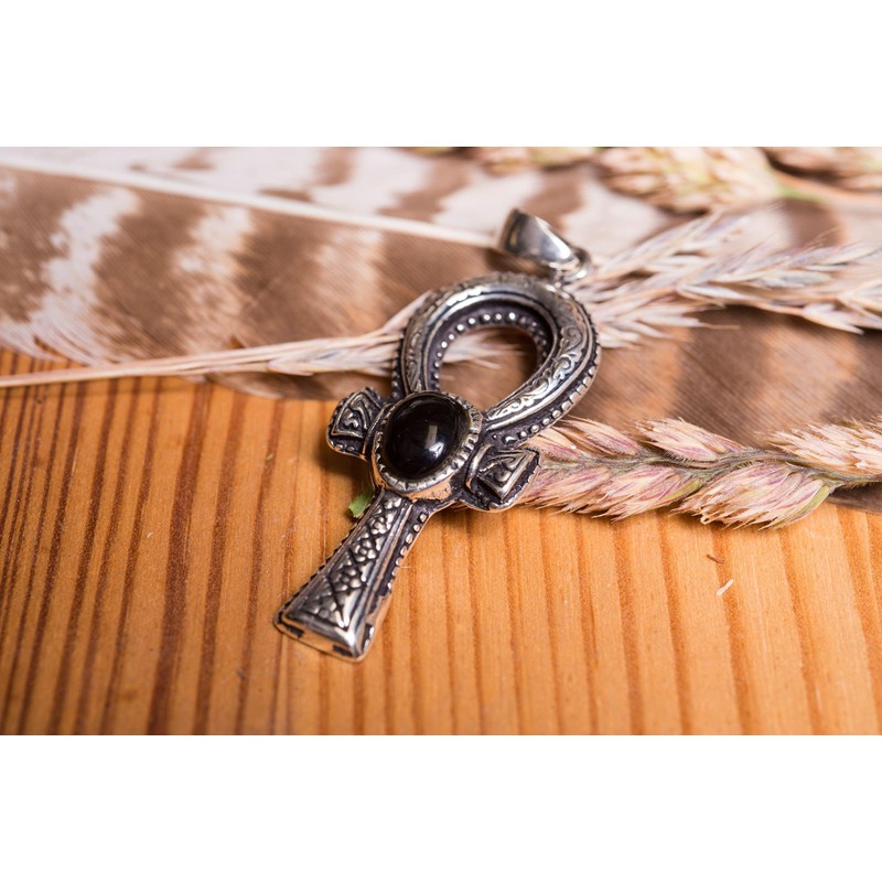 Windalf Schmuck Anhänger ANKH 4.7 cm Schwarzer Onyx Symbolschmuck 925
