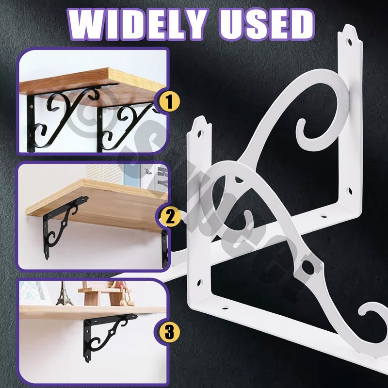 Swpeet 2Pcs 8'' Decorative Shelf Brackets, Heavy Duty Rustic Iron