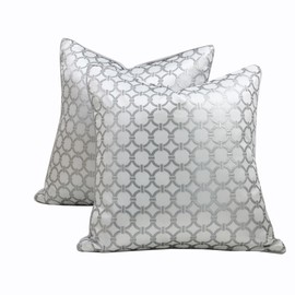 COSPIECE Medieval Embossed Jacquard Throw Pillow Covers, Set of 2 Circular Pattern Sofa Pillow Covers, 22"x22" Modern Pillow Covers for Bed, Couch, Sofa - No Insert (White Silver)