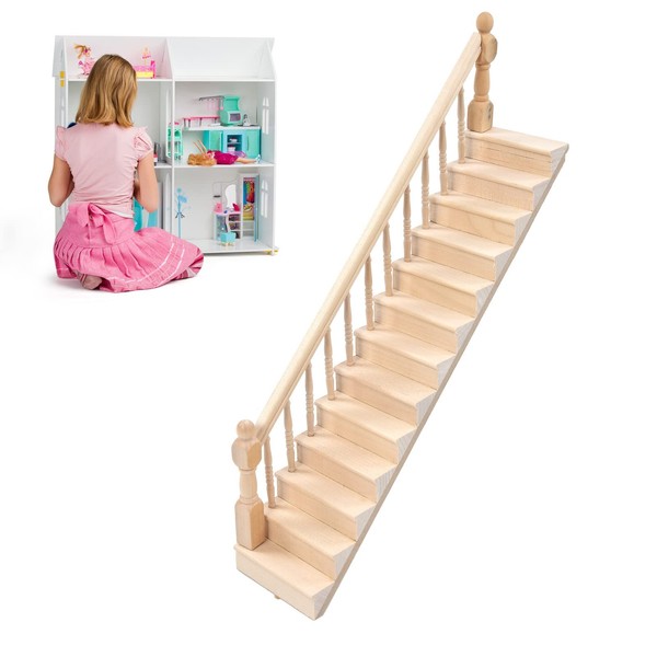 TKSE Dollhouse Staircase, Miniature Doll House Stairs Glossy Rounded Corners