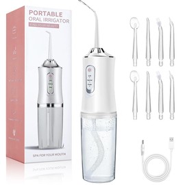RONSXY Irrigador Bucal, Hilo Dental de Agua Inalámbrico con 8 Puntas y 3 Modos, 280 ml Limpieza Dental Portátil, Resistente al Agua IPX7, Water