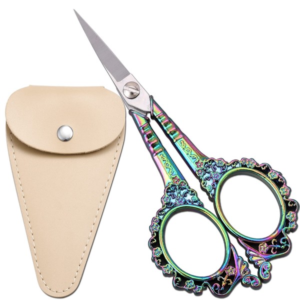 HITOPTY Sewing Scissors Embroidery Scissors with Sheath, Craft Scissor for Needlework Artwork Threading Cross Stitch Handicraft DIY Tool, 4.5in Sharp Shears (Rainbow)