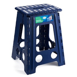 Dyforce 17.5 Inch Folding Step Stool 400lbs Capacity Sturdy Plastic Foldable Step Stools for Adults Stepping Stool with Handle Easy to Carry Handle Folding Stool for Kitchen (Royal Blue 1PC)