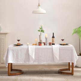 EVERLY Pure Linen Hemstitch Tablecloth,100% Stonewashed French Linen tablecloths for Kitchen Dining Rectangle Tables,60x144Inch Machine Washable Christmas Thanksgiving Organic Tablecloth-White