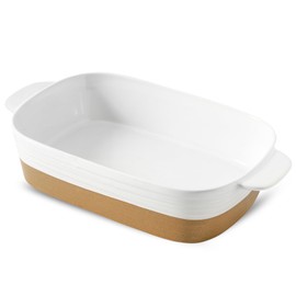 Hasense Ceramic Baking Dish with Handle, Deep Lasagna Pan and Casserole Dishes for Oven, Baking Pan for Cooking, Casserole, Kitchen, 8.7" x 15.2" Farmhouse Style Serving Bakeware, White