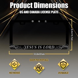 Jesus is Lord License Plate Frame Christian License Plate Holder Stainless Steel Funny Design with 2 Holes and Screws 12.3" x 6.3"