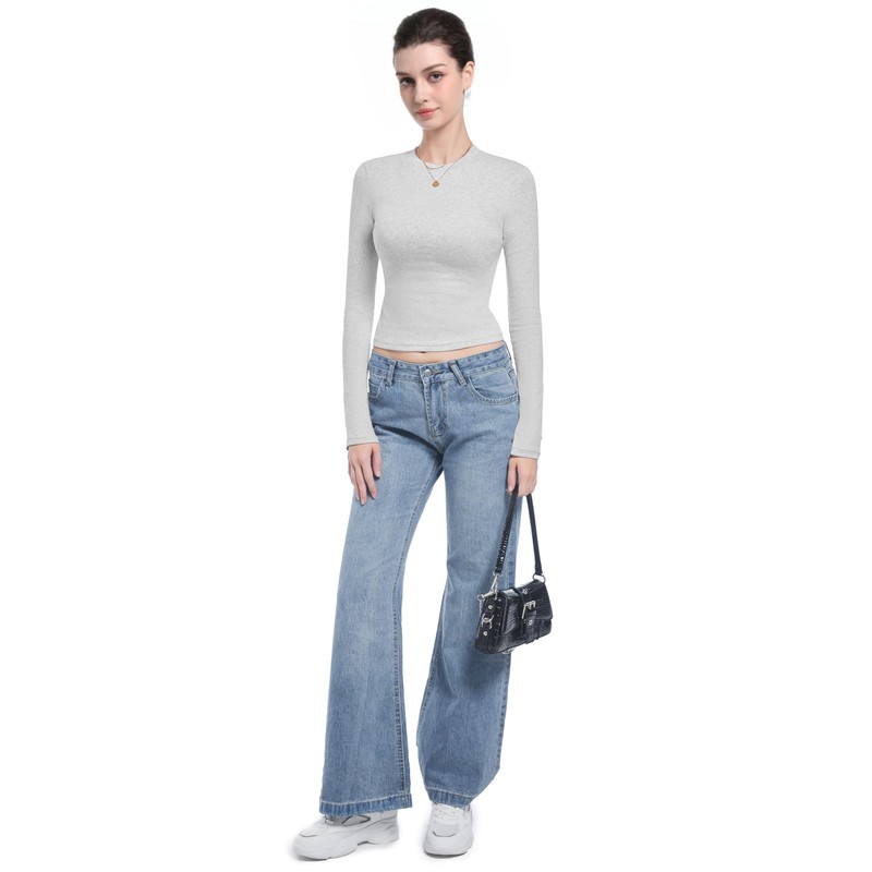 Abonlen Long Sleeve Shirts for Women Crewneck Basic Tees T