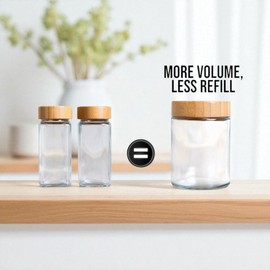 12 pcs Glass Spice Jars with Bamboo Lids - 8oz Spice Containers with 360 Spice Labels, Expiration Date Stickers & Measuring Spoon - Kitchen Organization & Storage Set for Herbs, Seasonings & Spices