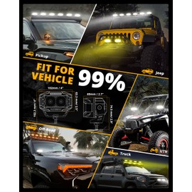 Auxbeam V-MAX Series 72W LED Pod Driving Lights, 4x2.5 Inch Rectangle Side Shooter Offroad Cube Spotlights with Amber DRL, 270° Combo Beam 6 Modes White/Amber/Yellow Auxiliary Lights with Covers