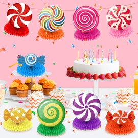 9Pcs Sweet Candy Table Decorations Candyland Party Decorations Colorful Lollipop Candy Honeycomb Centerpieces Table Topper for Candy Party Birthday Back to School Home Baby Shower Party Supplies