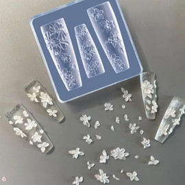 HYWWPFLAY Embossed Flower Silicone Nail Molds, 1PCS 5d Flowers Nail Charm Mold with Carving Pen, Resin Modeling Templates, 3d Gel Nail Art Sculpture Decoration for Women DIY Manicure Supplies