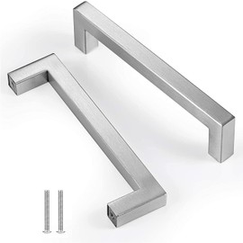 Drenky Kitchen Cupboard Handles, 5 Pack Cabinet Pulls Silver Brushed Stainless Steel Kitchen Door Handles Square T Bar Handles for Cupboards Draws Cabinet Handles Hole Center 128mm