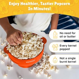 POPCO Popcorn Popper Microwave Collapsible - Large Microwave Popcorn Maker with Handles - Dishwasher Safe Silicone Pop Corn Bowl - Ideal for Quick Snacks - Orange C