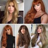 HAIRCUBE Brown Wig with Bangs for Women Brown Long Wavy
