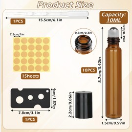 CENCERY Roll On Bottle Empty 10 ml for Essential Oil, Roll On Bottles for Oils 10 ml, Roll On Bottle Empty with Stainless Steel Ball, Brown Roll On Bottles with Opener, Dropper, Label (Pack of 10)