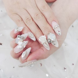 ⭐️ Happy Wedding Handmade Nail Tips ✨ - Long Round / ⭐️ 행복한웨딩 수제네일팁 ✨ - 롱라운드