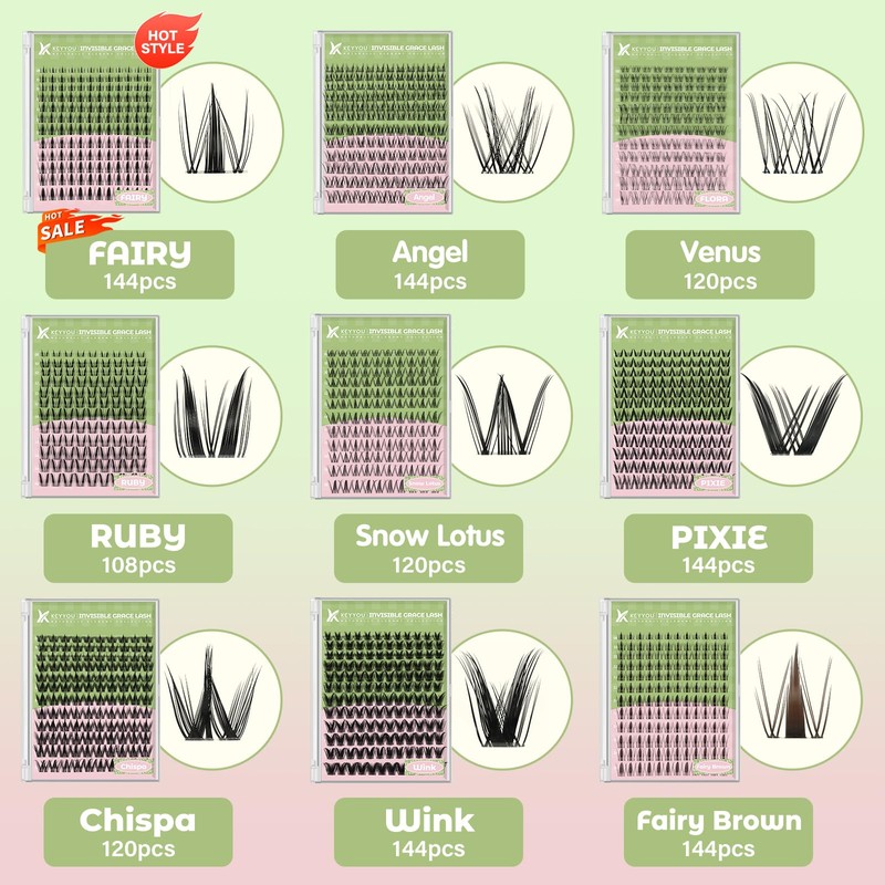 KEYYOU Fairy Chispa Lash Clusters Eyelash Extension D Curl 120Pcs