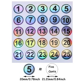 Mini Skater Laser Consecutive Number Stickers 1 to 25 Waterproof Round Number Labels Inventory Stickers 0.78 Inch Self Adhesive Number Decals for Classroom Office Indoor Storage Boxes (Black)