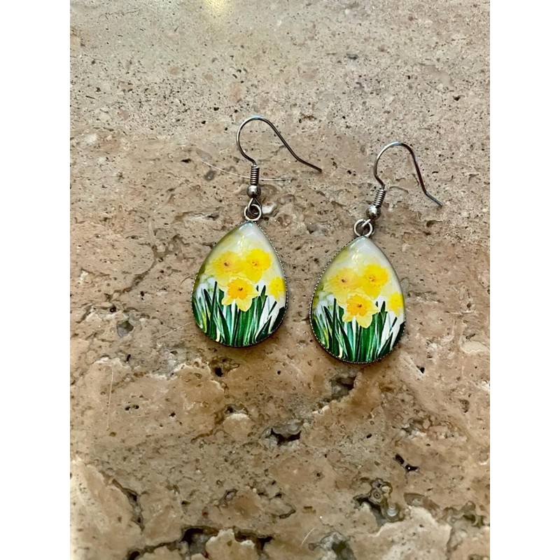 Daffodil Earrings for Women, Welsh Yellow Flower Jewellery in a
