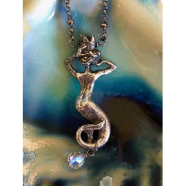 Mermaid Pendant Necklace, Green Girl Studio, Mermaid With Crown, Artisan Pewter, Beach Girl Necklace, Mermaid Queen, Boho.