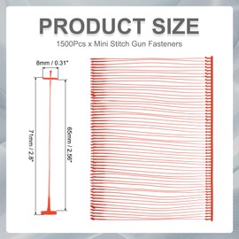 sourcing map 1500Pcs Mini Stitch Gun Fasteners, 65mm/2.56" Micro Fasteners Stitch Gun Refill Quick Clothing Fixer for Clothing Fine Stitch Tag Gun, Red