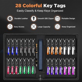 ENONEO Key Cabinet Key Cabinet for 28 Keys, Wall Mounted Key Safe Leather Key Case with Zip, Portable Key Organiser Folder Key Bag for Office, Home (Azul)