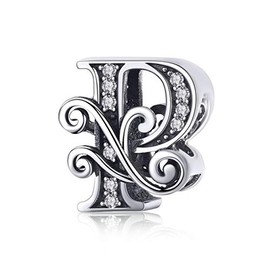 PAHALA 925 Sterling Silver 26 Letters Alphabet With Crystals Charms Beads (P)