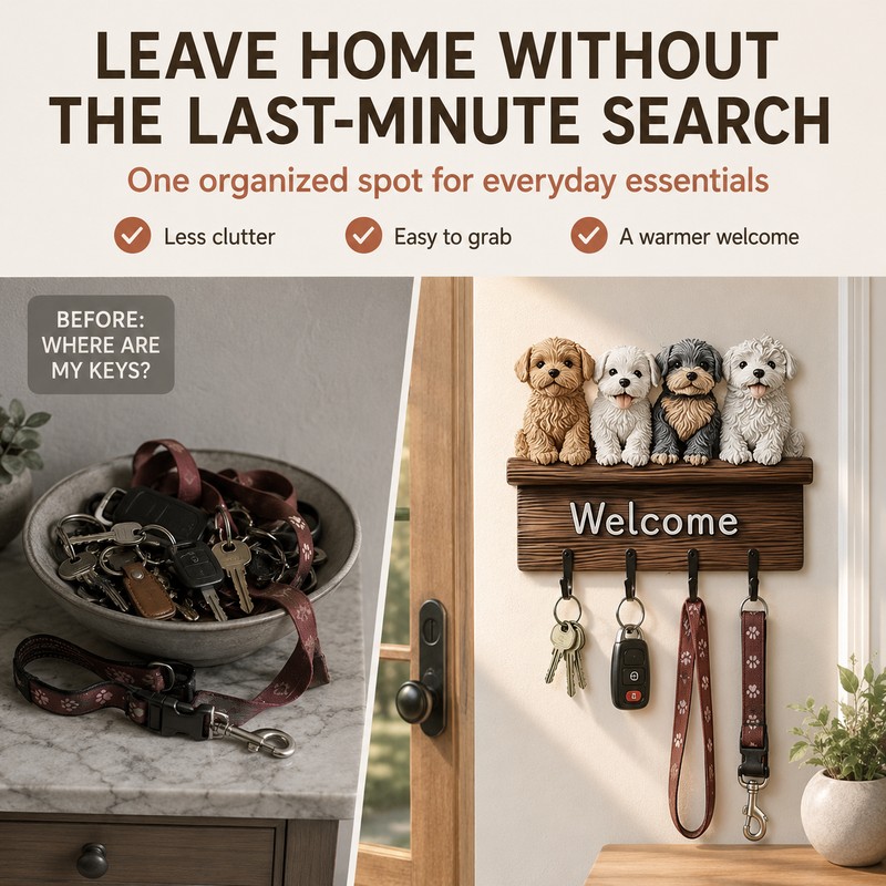 Wooden Key Holder for Entryway – Guardian Angel Wall Décor