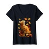 Womens Colorful Tabby Cat with Fall Leaves Forest Autumn Aesthetic