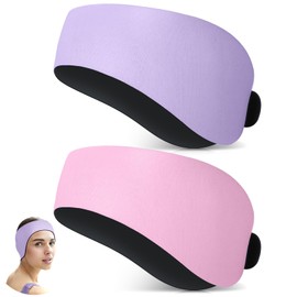 Lunmon 2 Pairs Swimming Headbands Adjustable Water Headbands for Adults Waterproof Safety Earplugs Swimming Earband Protectors for Pool, Surfing, Diving and Water Sports(Light Purple,Pink)