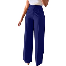 Lucuna Women's Wide Leg Dress Pants High Waisted Straight Leg Slacks Business Office Work Pants Trousers Blue