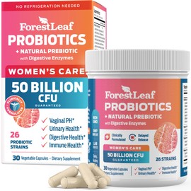 ForestLeaf ForestLeaf Womens Probiotic 50 Billion CFU with Organic Prebiotics, Digestive Enzymes, Cranberry, D-Mannose - Prebiotics Probiotics for Women Digestive Health & Vaginal Probiotics Support, 30 Capsules