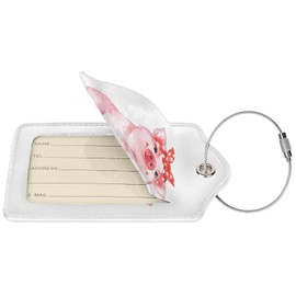 Buyidec 2 Pack Cute Pink Pig Luggage Tags for Suitcases, Leather Baggage Tag with LoopName Id Card Cover Travel Bag Labels Set for Women Men Boys Girls Kids