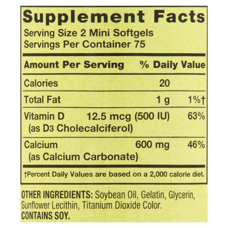 Spring Valley Calcium Plus Vitamin D3, Dietary Supplement, 150 Mini