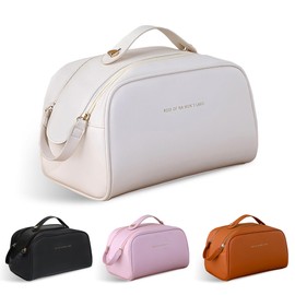 Fyriswho Women's Cosmetic Bag, Beauty Case, Large Make Up Bag, Travel Cosmetic Case for Women, Travel Makeup Bag, Portable Cosmetic Bag with Carry Handle, White