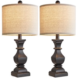 PoKat 20.5" Mid Century Table Lamp Sets of 2 for Living Room Retro Style Farmhouse Table Lamp for Bedroom Classic Beige Resin Bedside Night Light Lamps