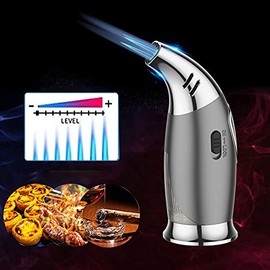 Butane Torch, Triple Jet Flame Torch Lighter Windproof Refillable Butane Gas Torch Lighter with Cigar Punch Safety Lock for BBQ, Baking, Brulee, Creme, DIY Soldering & more(No Gas)