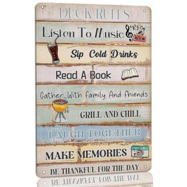 Vintage Deck Rules Metal Tin Sign Funny Outdoor Porch Signs Decor Birthday Gift for Men Women Rustic Farmhouse Backyard Party Wall Decorations Sign 8x12 Inch