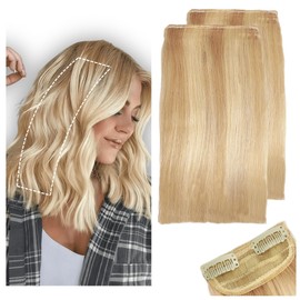 2 Pcs Short Hair Extensions, Human Hair Pieces for Women Adding Volume 10 Inch Dark Blonde and Bleach Blonde