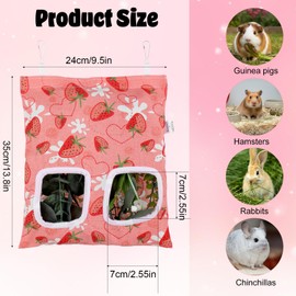 Elegaperma 2pcs Bunny Hay Bag, 2-Hole Rabbit Hay Bags, 13.78 X 9.45in Hay Bag for Guinea Pigs, Hanging Guinea Pig Hay Holder for Guineas Pigs Bunny, Small Pets (Pink Strawberry)