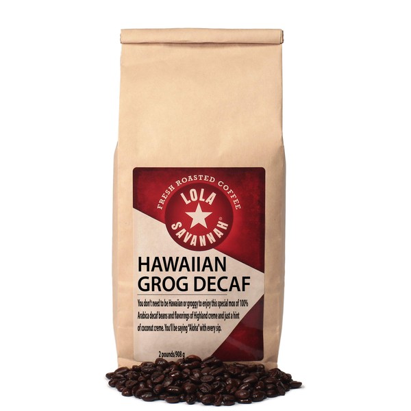 Lola Savannah Hawaiian Grog Whole Bean Coffee - Roasted Arabica Beans Bring The Flavors Of The Tropics To Your Cup Of Coffee | Decaf | 2lb Bag